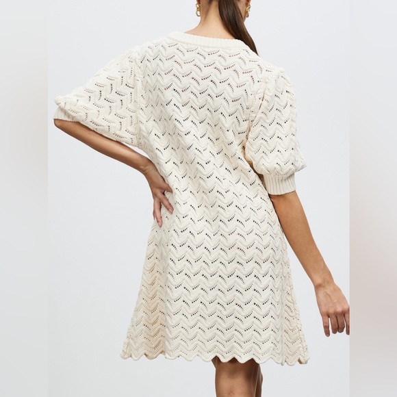 Magali Pascal Bea Short Openwork Cotton Knit Dress. Cream / Ecru. Medium (US 8). - Picture 3 of 6